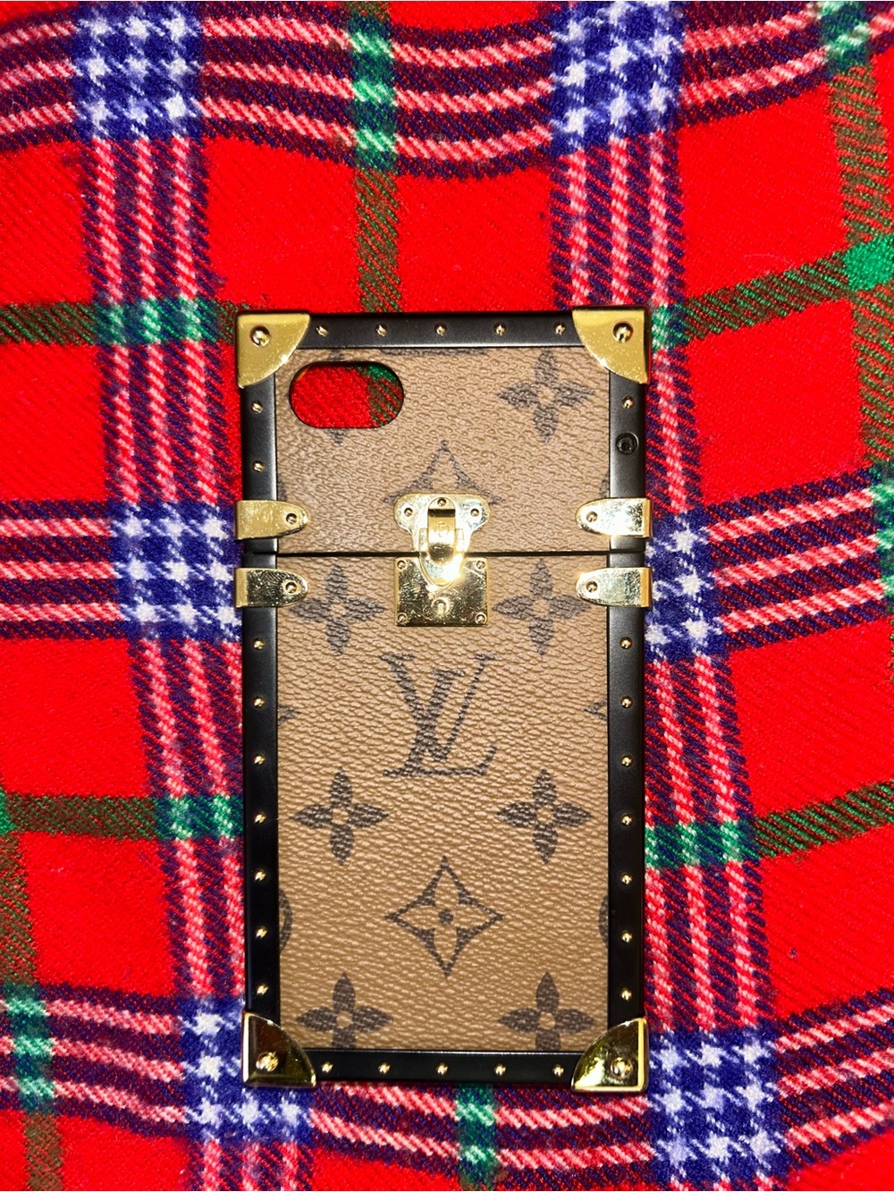 Louis Vuitton Tan & Black Monogram Trunk-Style iPhone Case with Gold Hardware